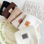 6 Pairs of Cute Crew Socks Aesthetic Socks with Smiling Face Embroidery Cotton Socks for Women Girls and Students, Sock Set 1, One Size