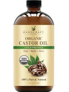 Handcraft Blends Cold-Pressed Organic Castor Oil in Glass Bottle - 473 ml - 100% Pure and Natural - Premium Grade Oil for Hair, Eyelashes and Eyebrows - Carrier Oil - Hair and Body Oil