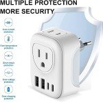 European Travel Plug Adapter, from a Canadian Small Business, International Adapter with 2 Canada Outlets & 2 USB Ports & 2 USB C, 6 in 1 Plug to Most of Europe Portugal Spain France (Type C)