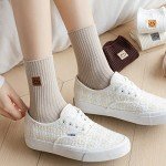 6 Pairs of Cute Crew Socks Aesthetic Socks with Smiling Face Embroidery Cotton Socks for Women Girls and Students, Sock Set 1, One Size