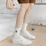 6 Pairs of Cute Crew Socks Aesthetic Socks with Smiling Face Embroidery Cotton Socks for Women Girls and Students, Sock Set 1, One Size