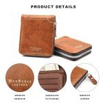 Wallet for Mens, Leather Mens Wallet with ID Window and Multi Card Slots, Secure Zipper Around Bifold Wallets for Men(Light Brown)