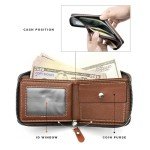Wallet for Mens, Leather Mens Wallet with ID Window and Multi Card Slots, Secure Zipper Around Bifold Wallets for Men(Light Brown)