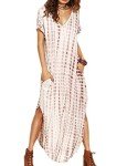 Zilcremo Women Casual Dress Tie Dye/Floral Short Sleeve Summer Loose Maxi Dresses with Pockets Apricot L