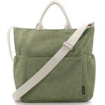 Prite Corduroy Tote Bag for Women Large Crossbody Hobo Shoulder Bag with Pockets Tote Handbag for Work,College,Shopping(Green)