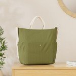 Prite Corduroy Tote Bag for Women Large Crossbody Hobo Shoulder Bag with Pockets Tote Handbag for Work,College,Shopping(Green)