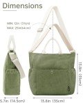 Prite Corduroy Tote Bag for Women Large Crossbody Hobo Shoulder Bag with Pockets Tote Handbag for Work,College,Shopping(Green)