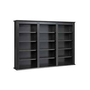 Prepac 3 Column Display Media Cabinet, Triple Wall Mounted Storage, Black