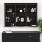 Prepac 3 Column Display Media Cabinet, Triple Wall Mounted Storage, Black
