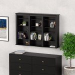 Prepac 3 Column Display Media Cabinet, Triple Wall Mounted Storage, Black