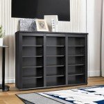 Prepac 3 Column Display Media Cabinet, Triple Wall Mounted Storage, Black