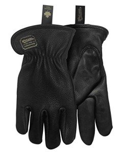 Watson Gloves The Duke Black Winter Glove - Cotton Fleece Lining, Deerskin Leather, Drivers Style with Inset Thumb, Snug-Fitting Elastic Wrist, Slip-On Style Cuff, Made in Canada (Large)