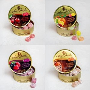Laura Secord Candy Drops - Mixed Fruits, Caramel, Wild Berry, and Cherry - Gourmet Candies in Candy Tins - Candies for Adults & Kids - Hard Snack Sweets - Value Bundle (Try Them All, Pack of 4)