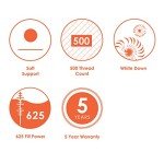 Canadian Down & Feather Co. – Soft 625 Fill Power White Down Sleeping Pillow Queen Size - 500 Thread Count Shell 100% Cotton - Made in Canada