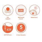 Canadian Down & Feather Co. – Firm 625 Fill Power White Down Sleeping Pillow Standard Size - 500 Thread Count Shell 100% Cotton - Made in Canada