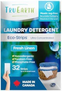 Tru Earth Compact Dry Laundry Detergent Sheets - Up to 64 Loads (32 Sheets) - Paraben-Free - Original Eco-Strip Liquidless Laundry Detergent, Laundry Sheets - Fresh Linen (Made in Canada)