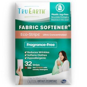 Tru Earth Fabric Softener Strips for Washing Machine, Alternative to Fabric Softener Liquid and Pods, Unscented Fragrance Free, Up to 64 Loads Per 32-Count