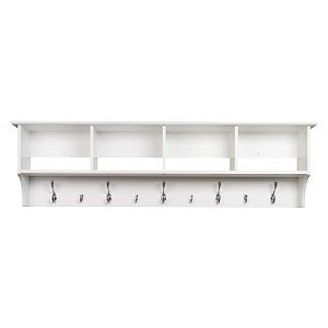 Prepac 60" Contemporary Wall Mounted Coat Rack, Coat Hooks Wall Mount with 4 Shelves, Ideal for Hallway or Entryway Storage Solution, 11.5"D x 60"W x 16.5"H, White