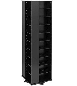 Prepac 4 Revolving Display Cabinet Media Storage, Large Four-Sided Spinning Tower, Black