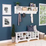 Prepac 60" Contemporary Wall Mounted Coat Rack, Coat Hooks Wall Mount with 4 Shelves, Ideal for Hallway or Entryway Storage Solution, 11.5"D x 60"W x 16.5"H, White