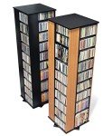 Prepac 4 Revolving Display Cabinet Media Storage, Large Four-Sided Spinning Tower, Black