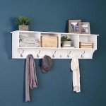 Prepac 60" Contemporary Wall Mounted Coat Rack, Coat Hooks Wall Mount with 4 Shelves, Ideal for Hallway or Entryway Storage Solution, 11.5"D x 60"W x 16.5"H, White