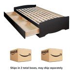 Prepac Mate's Twin XL 3-Drawer Minimalist Platform Storage Bed, Contemporary Twin XL Bed with Drawers 81.5" D x 41" W x 18.75" H, Black, BBX-4105-K