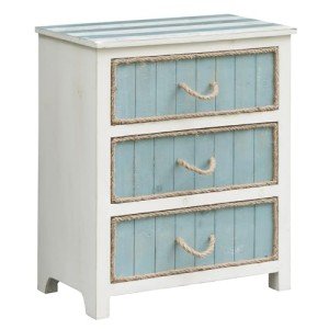 Crestview Collection CVFZR3560 South Shore Blueish Grey and White 3 Drawer Rope Accent Chest Furniture