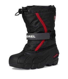 SOREL Children's Flurry Boot - Black, Bright Red - 9