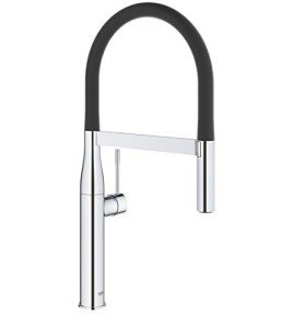 GROHE 30295000 Essence Semi-Pro Single-Handle Kitchen Sink Faucet with Pull-Down Sprayer, Brass, Starlight Chrome