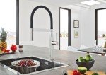 GROHE 30295000 Essence Semi-Pro Single-Handle Kitchen Sink Faucet with Pull-Down Sprayer, Brass, Starlight Chrome