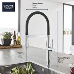 GROHE 30295000 Essence Semi-Pro Single-Handle Kitchen Sink Faucet with Pull-Down Sprayer, Brass, Starlight Chrome