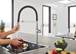 GROHE 30295000 Essence Semi-Pro Single-Handle Kitchen Sink Faucet with Pull-Down Sprayer, Brass, Starlight Chrome