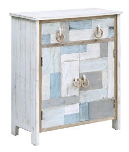 Crestview Collection CVFZR3566 South Shore Multi Color Nautical Patchwork 1 Drawer, 2 Door Cabinet Furniture