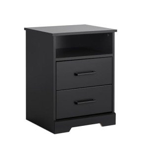 Prepac Rustic Ridge Farmhouse Nightstand Bedside Table, Black Nightstand for Bedroom, End Table with 2 Drawers and Open Shelf 16.25"D x 18.75"W x 24.5"H