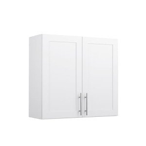 Prepac Elite 32'' Bathroom Wall Cabinet with Panel Doors, Wood Kitchen Pantry Cabinet, Wall Hanging Laundry Room Cupboard with 1 Adjustable Shelf for Kitchen, Laundry Room and Bathroom, White