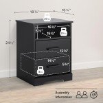Prepac Rustic Ridge Farmhouse Nightstand Bedside Table, Black Nightstand for Bedroom, End Table with 2 Drawers and Open Shelf 16.25"D x 18.75"W x 24.5"H