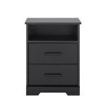 Prepac Rustic Ridge Farmhouse Nightstand Bedside Table, Black Nightstand for Bedroom, End Table with 2 Drawers and Open Shelf 16.25"D x 18.75"W x 24.5"H