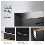Prepac Rustic Ridge Farmhouse Nightstand Bedside Table, Black Nightstand for Bedroom, End Table with 2 Drawers and Open Shelf 16.25"D x 18.75"W x 24.5"H