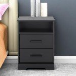 Prepac Rustic Ridge Farmhouse Nightstand Bedside Table, Black Nightstand for Bedroom, End Table with 2 Drawers and Open Shelf 16.25"D x 18.75"W x 24.5"H