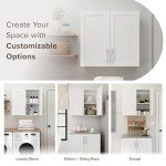 Prepac Elite 32'' Bathroom Wall Cabinet with Panel Doors, Wood Kitchen Pantry Cabinet, Wall Hanging Laundry Room Cupboard with 1 Adjustable Shelf for Kitchen, Laundry Room and Bathroom, White