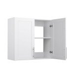 Prepac Elite 32'' Bathroom Wall Cabinet with Panel Doors, Wood Kitchen Pantry Cabinet, Wall Hanging Laundry Room Cupboard with 1 Adjustable Shelf for Kitchen, Laundry Room and Bathroom, White