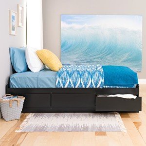 Prepac Mate's Twin 3-Drawer Minimalist Platform Storage Bed, Contemporary Twin Bed with Drawers 76.5" D x 41" W x 18.75" H, Black, BBT-4100-2K
