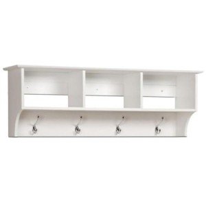 Prepac 48" Contemporary Wall Mounted Coat Rack, Coat Hooks Wall Mount with 3 Shelves, Ideal for Hallway or Entryway Storage Solution, 11.5"D x 48"W x 14.25"H, White