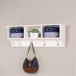 Prepac 48" Contemporary Wall Mounted Coat Rack, Coat Hooks Wall Mount with 3 Shelves, Ideal for Hallway or Entryway Storage Solution, 11.5"D x 48"W x 14.25"H, White
