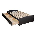 Prepac Mate's Twin 3-Drawer Minimalist Platform Storage Bed, Contemporary Twin Bed with Drawers 76.5" D x 41" W x 18.75" H, Black, BBT-4100-2K