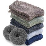 Josnown Warm Wool Socks for Women, 5 Pairs Thick Thermal Winter Cozy Crew Boot Socks Gifts for Her, One Size 5-10