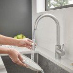 GROHE 32665DC3 Concetto Single-Handle Kitchen Sink Faucet with Pull-Down Sprayer, Brass, Brushed Nickel (1.75 GPM)
