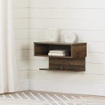 South Shore Furniture Sazena Floating Nightstand, Natural Walnut, 22.25 in x 11.75 in x 13.25 in