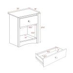 Prepac Sonoma Traditional Tall Nightstand Side Table with 1 Drawer and Open Shelf, Functional Bedside Table 16" D x 23" W x 27.75" H, Espresso, EDC-2401
